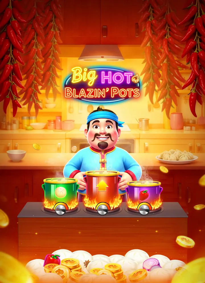 Big Hot Blazin’ Pots — chef-themed free Vegas slot machine with flaming pots and jackpot feasts